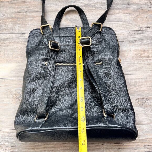 Firenze Unica Pebbled Leather Backpack Purse Black Convertible Bag 11x13 Italian
